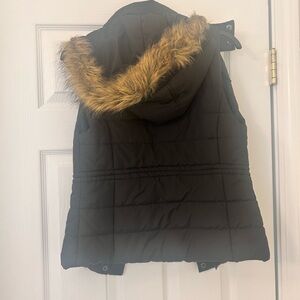 American Rag Charcoal Puffer Vest with Faux Fur Trim